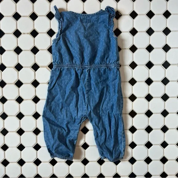 Baby Gap Lightweight Denim Polka Dot Coverall with Ruffle Shoulders - Picture 2 of 3